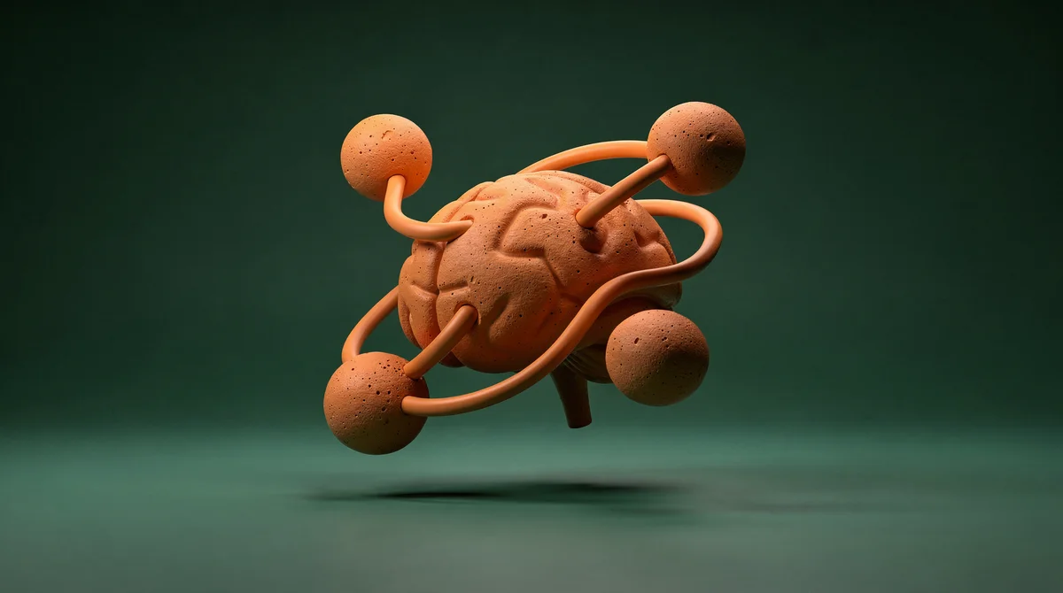 Minimal 3D-illustration av AI-agenter i lera-stil mot teal bakgrund