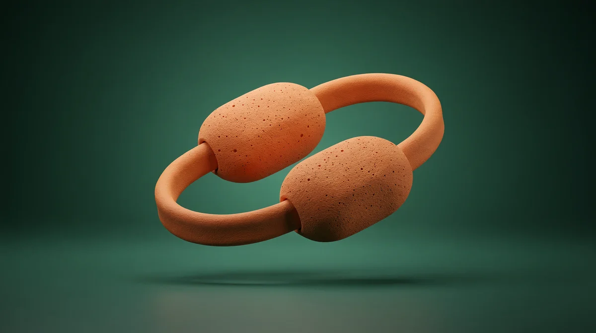 3D-illustration av sammankopplade noder och arbetsflöden i lera-stil mot teal bakgrund, som representerar n8n automation